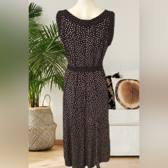 Perceptions New York Large Belted Midi Dress Brown White Polka Dot - Picture 3 of 12